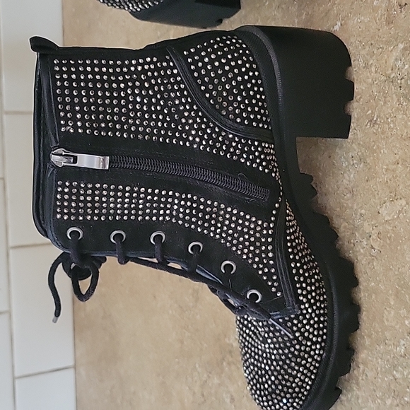 Madden Girl Shoes Madden Girl Laceup Rhinestone Combat Boots Size 8 2 Poshmark